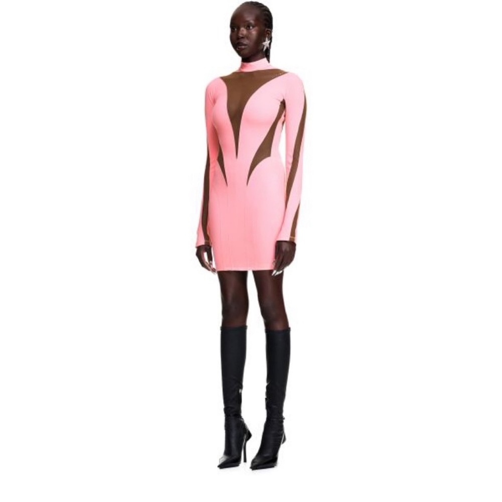 NWT Mugler × H&M Pink Mesh-paneled Mini Dress